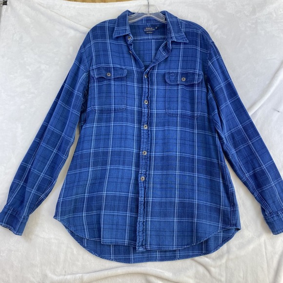 Polo Ralph Lauren Shirt Sz XL Blue Plaid Thick Cotton Relaxed Fit - Picture 2 of 14